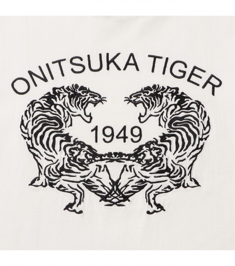 White Onitsuka Tiger Graphic T Shirts | 10573-SBND