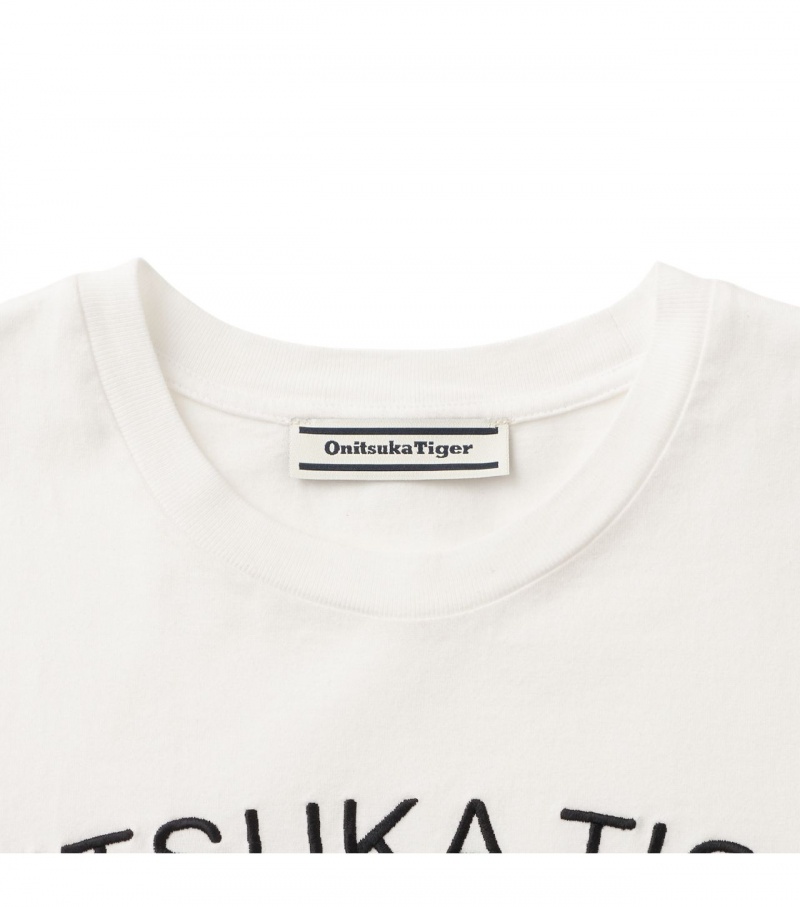 White Onitsuka Tiger Graphic T Shirts | 10573-SBND