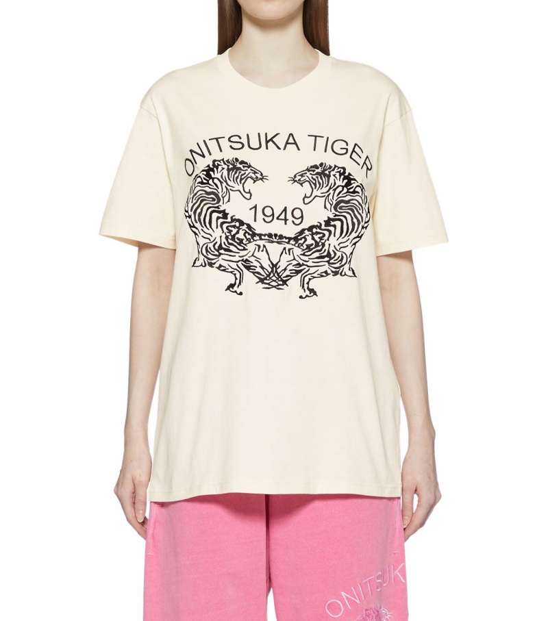 White Onitsuka Tiger Graphic T Shirts | 12806-YUIT