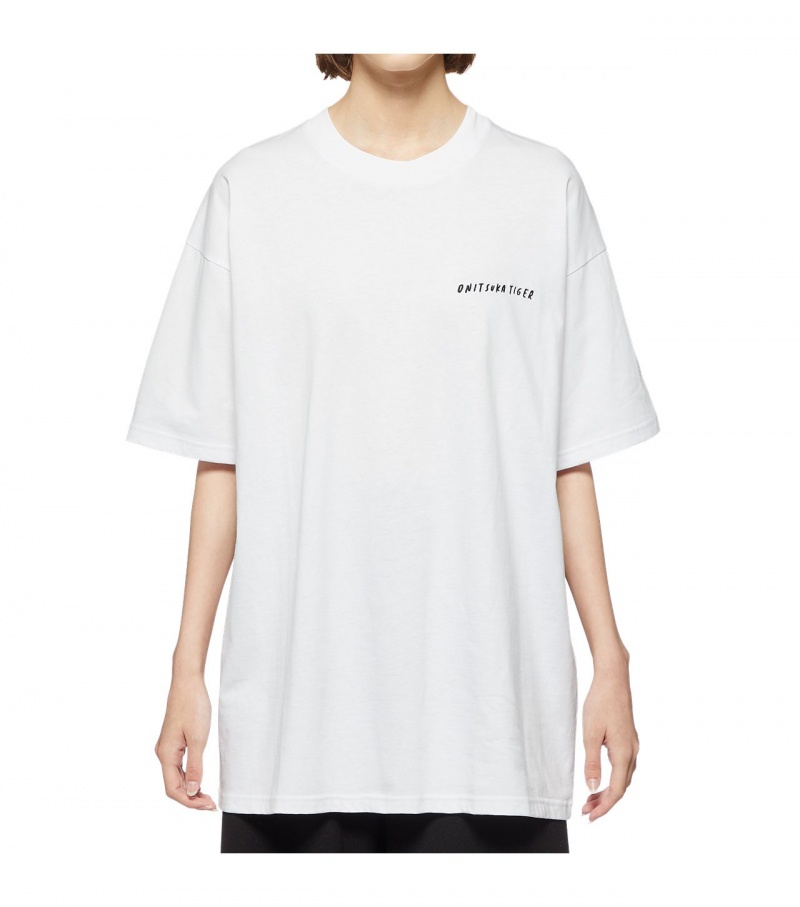 White Onitsuka Tiger Graphic T Shirts | 28413-SNXG