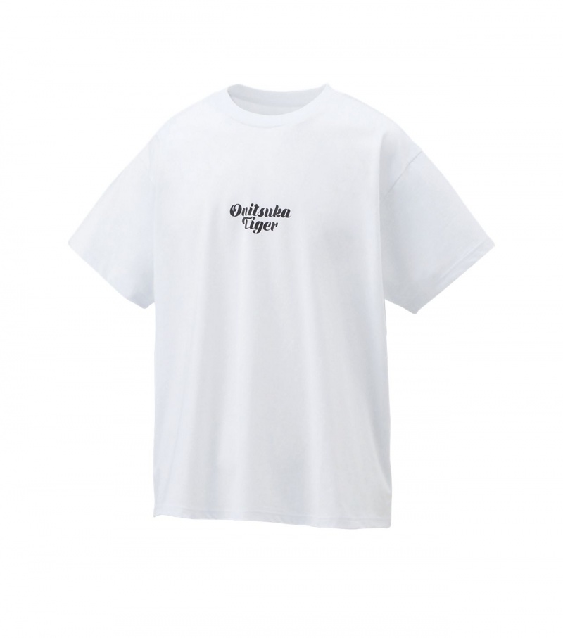 White Onitsuka Tiger Graphic T Shirts | 37680-WPLV