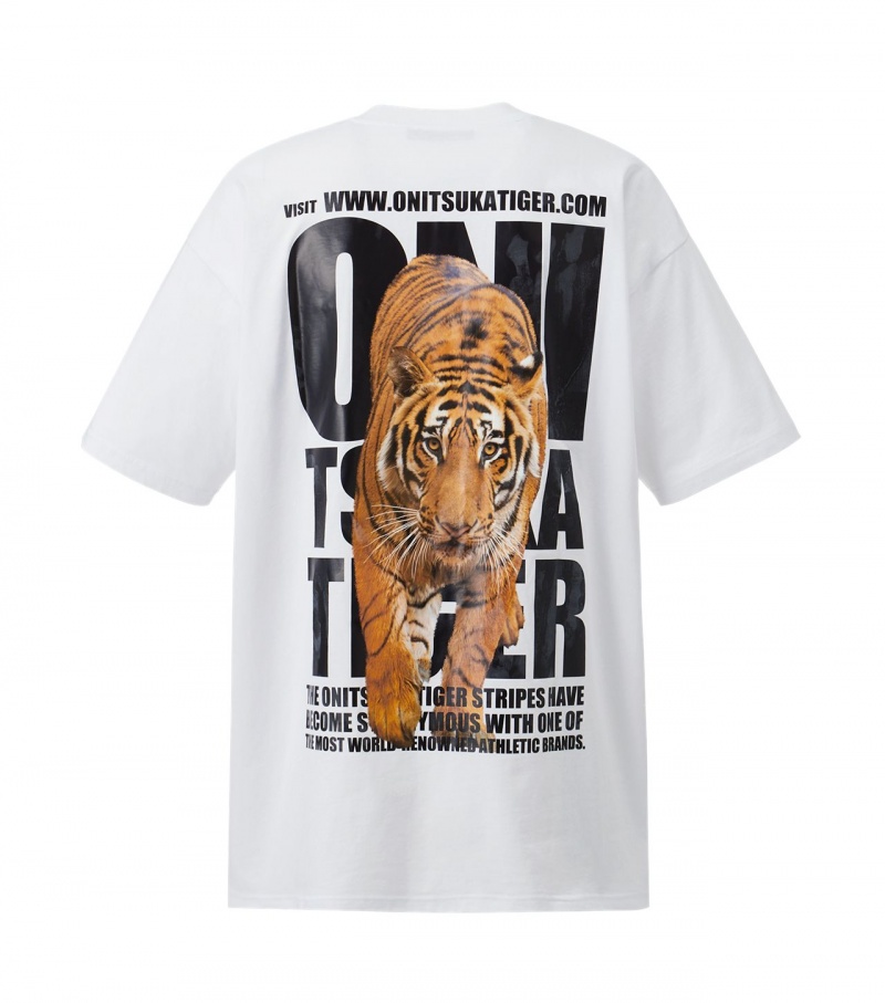 White Onitsuka Tiger Graphic T Shirts | 38957-XVEQ