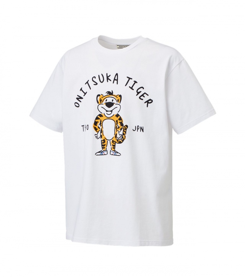 White Onitsuka Tiger Graphic T Shirts | 39061-UDWQ