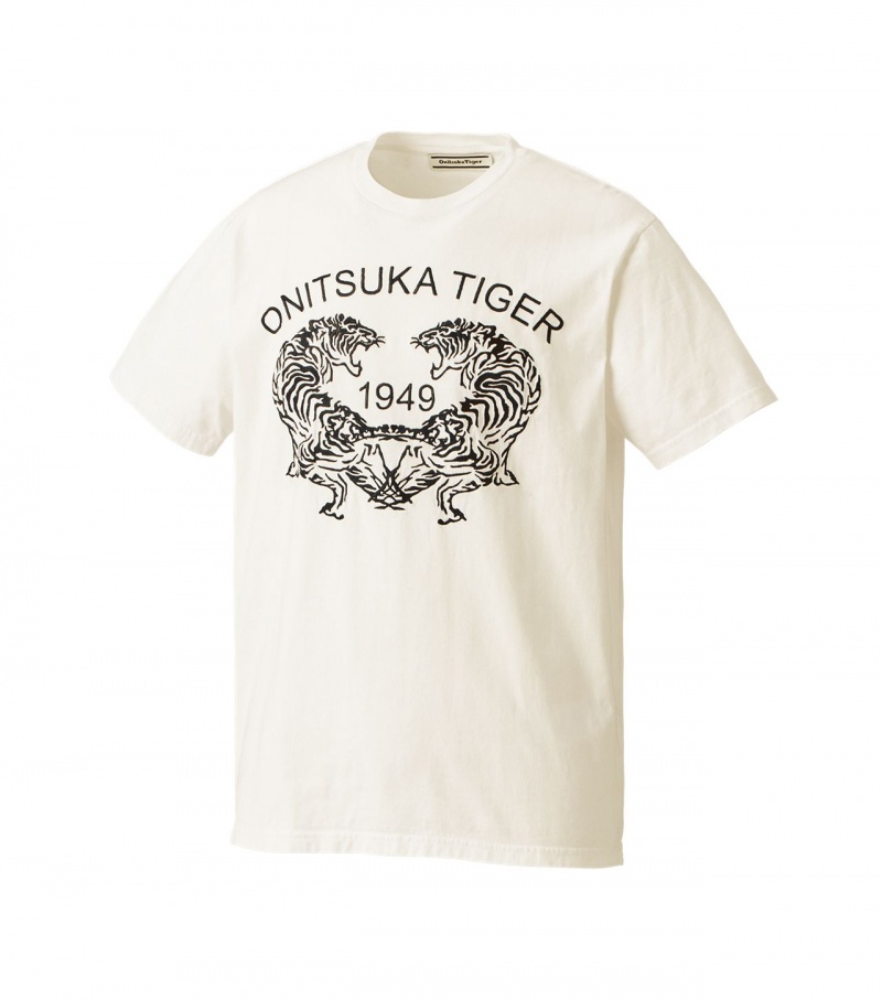 White Onitsuka Tiger Graphic T Shirts | 59472-HKBV