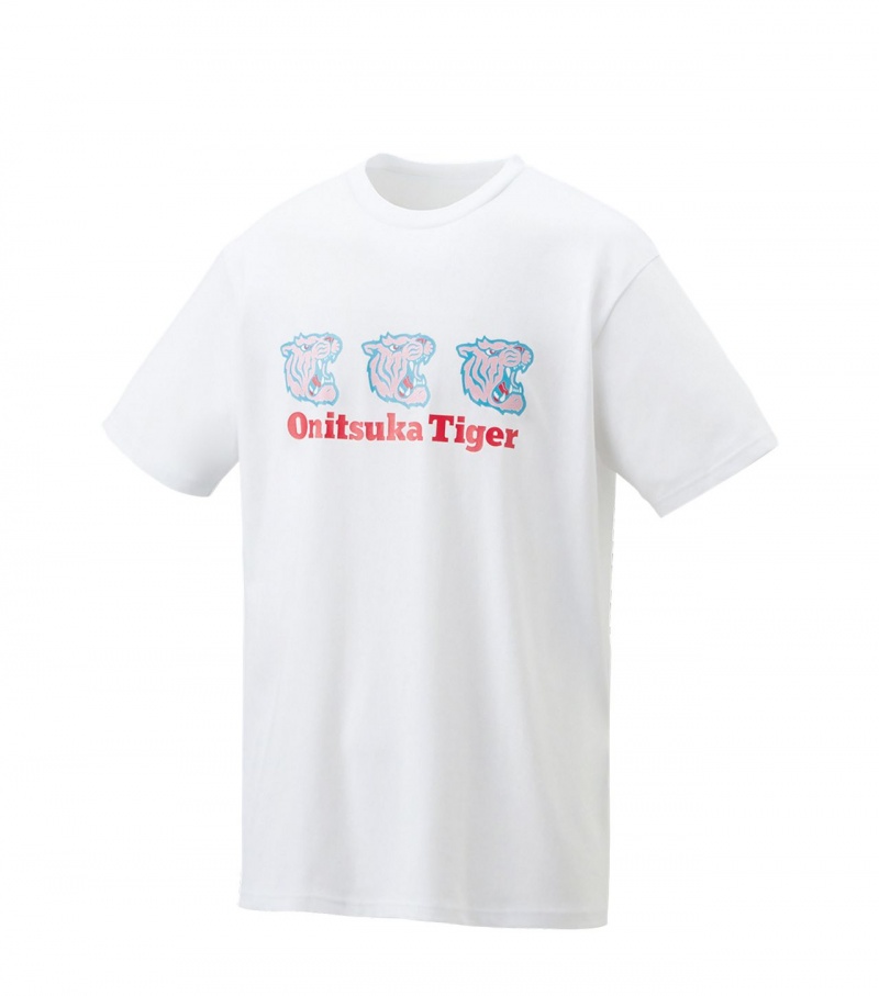 White Onitsuka Tiger Graphic T Shirts | 50623-POES