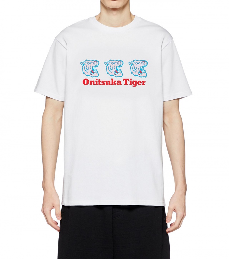 White Onitsuka Tiger Graphic T Shirts | 50623-POES