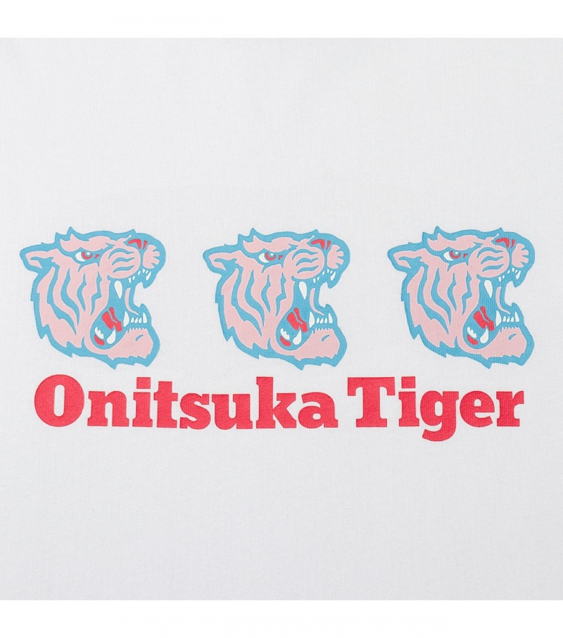 White Onitsuka Tiger Graphic T Shirts | 50623-POES