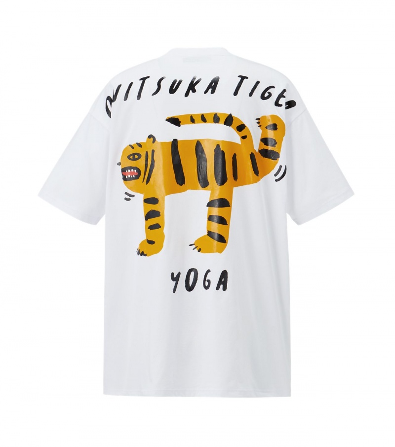 White Onitsuka Tiger Graphic T Shirts | 58602-KNHL