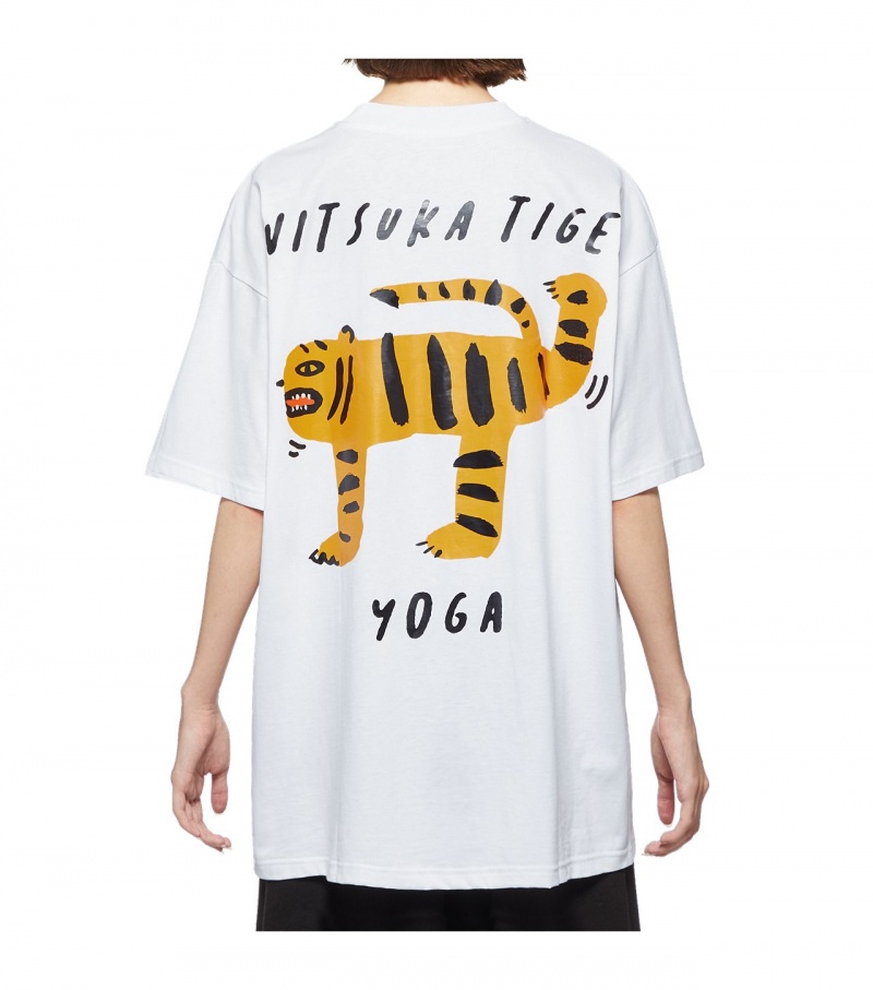 White Onitsuka Tiger Graphic T Shirts | 58602-KNHL