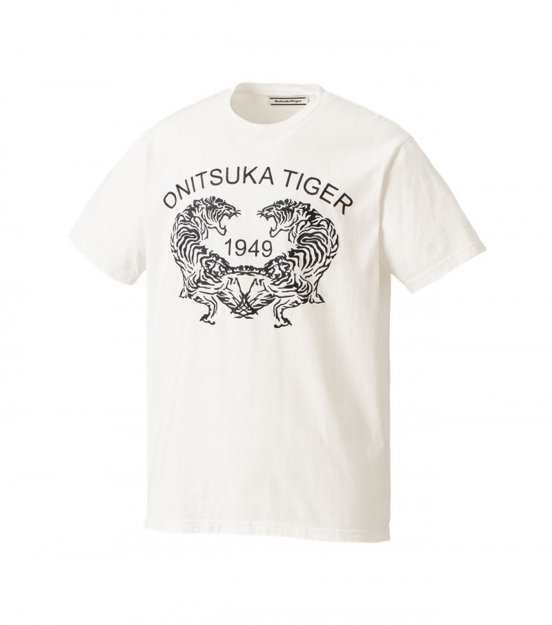 White Onitsuka Tiger Graphic T Shirts | 59213-SZWR