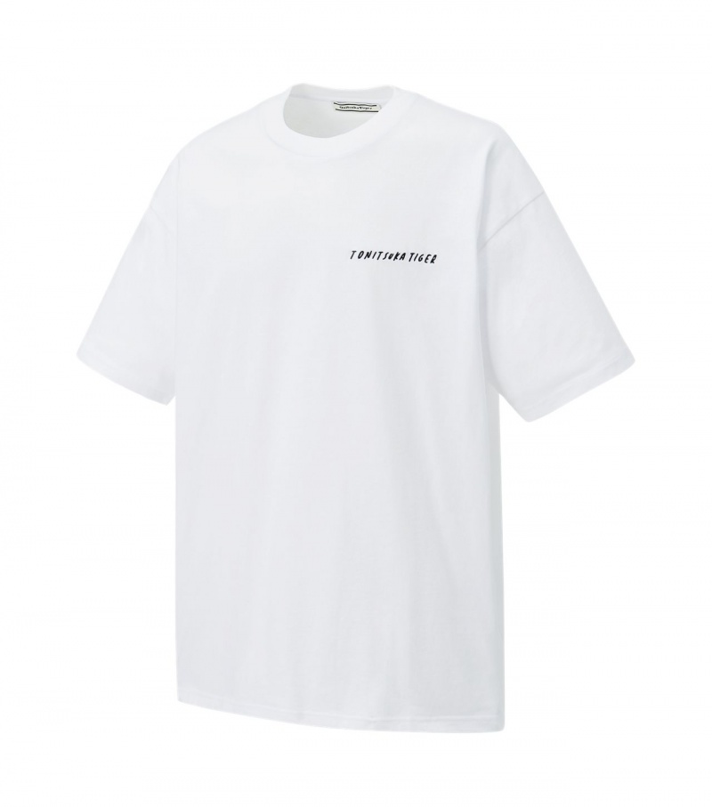 White Onitsuka Tiger Graphic T Shirts | 75912-KECV