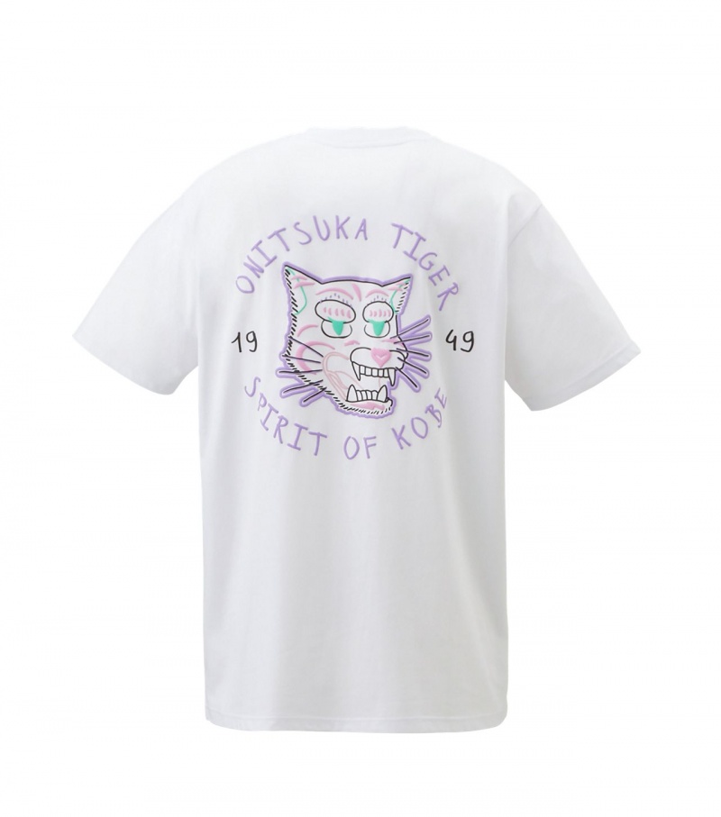 White Onitsuka Tiger Graphic T Shirts | 76821-LVKG