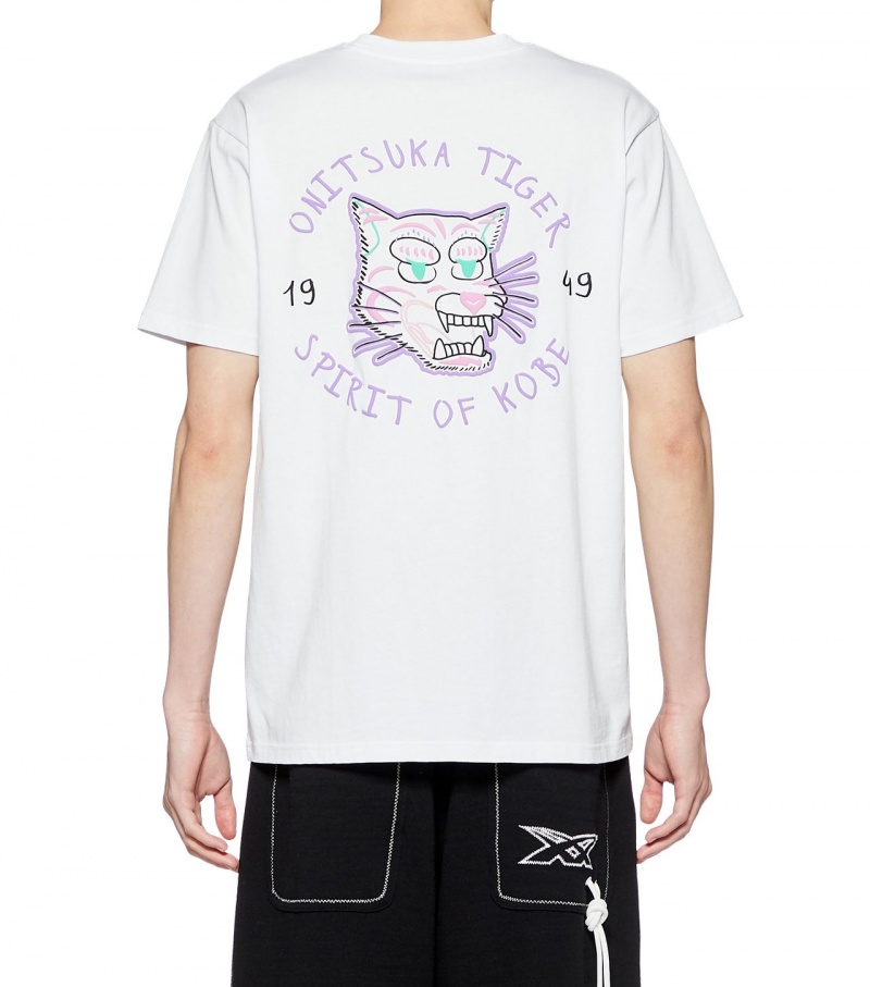 White Onitsuka Tiger Graphic T Shirts | 76821-LVKG