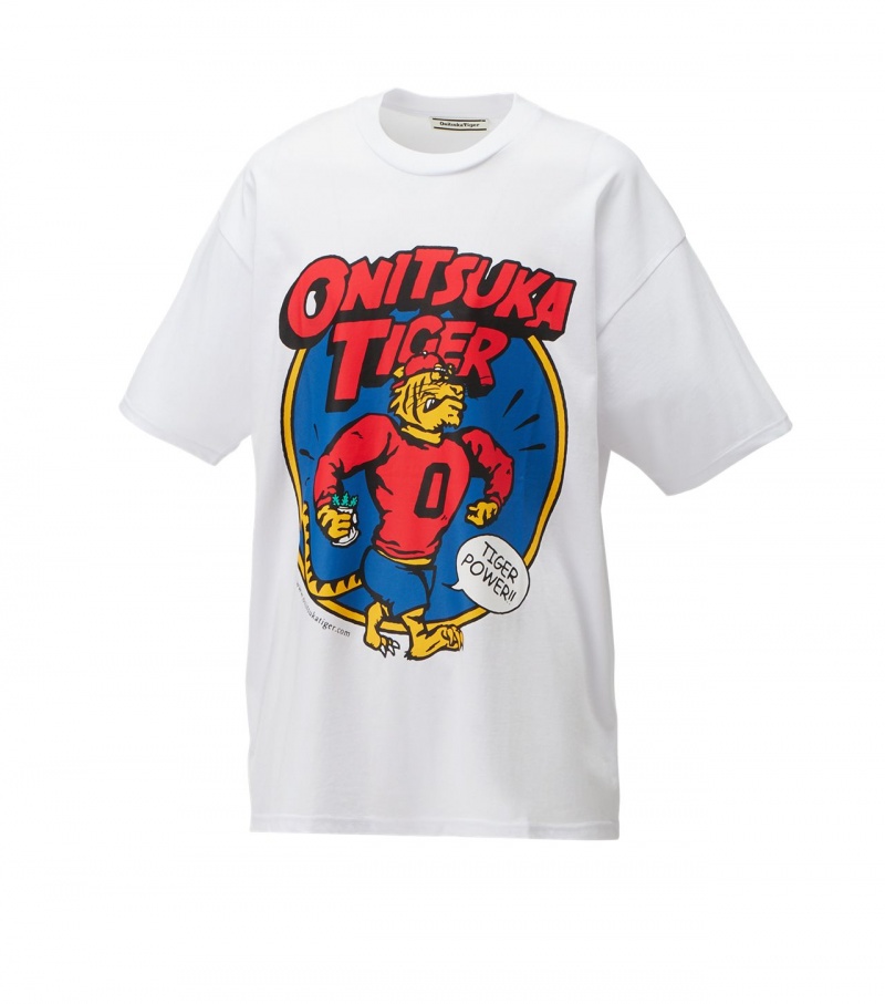 White Onitsuka Tiger Graphic T Shirts | 76084-TDMB