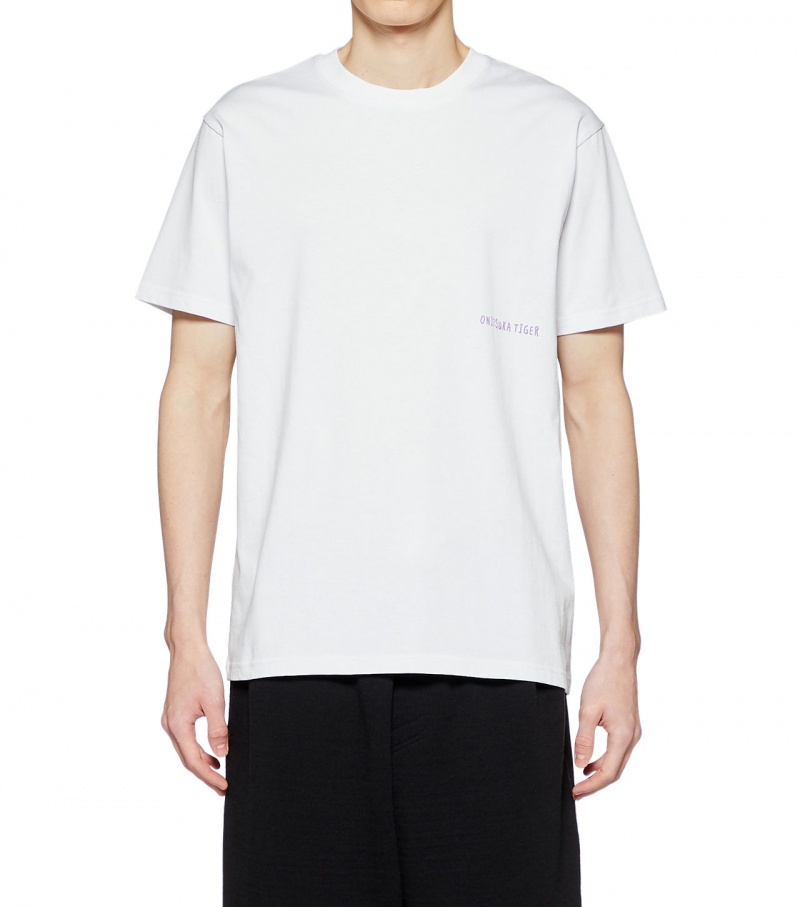 White Onitsuka Tiger Graphic T Shirts | 87435-EHOQ