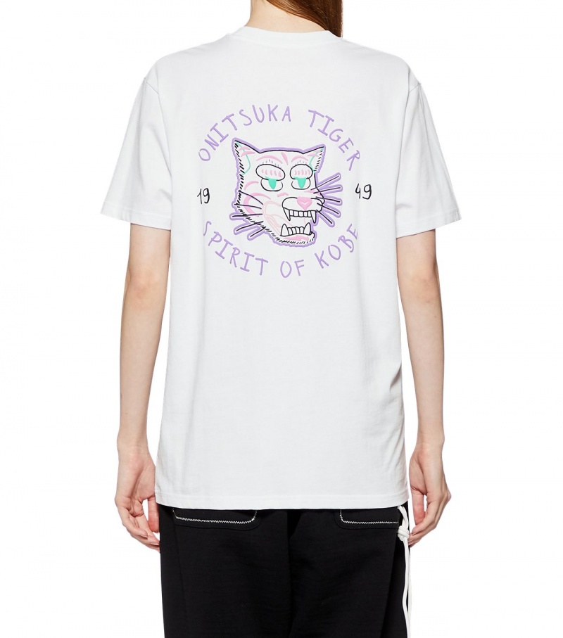 White Onitsuka Tiger Graphic T Shirts | 87435-EHOQ