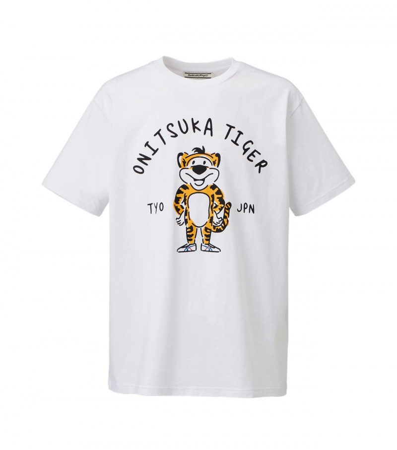 White Onitsuka Tiger Graphic T Shirts | 82619-KDLV