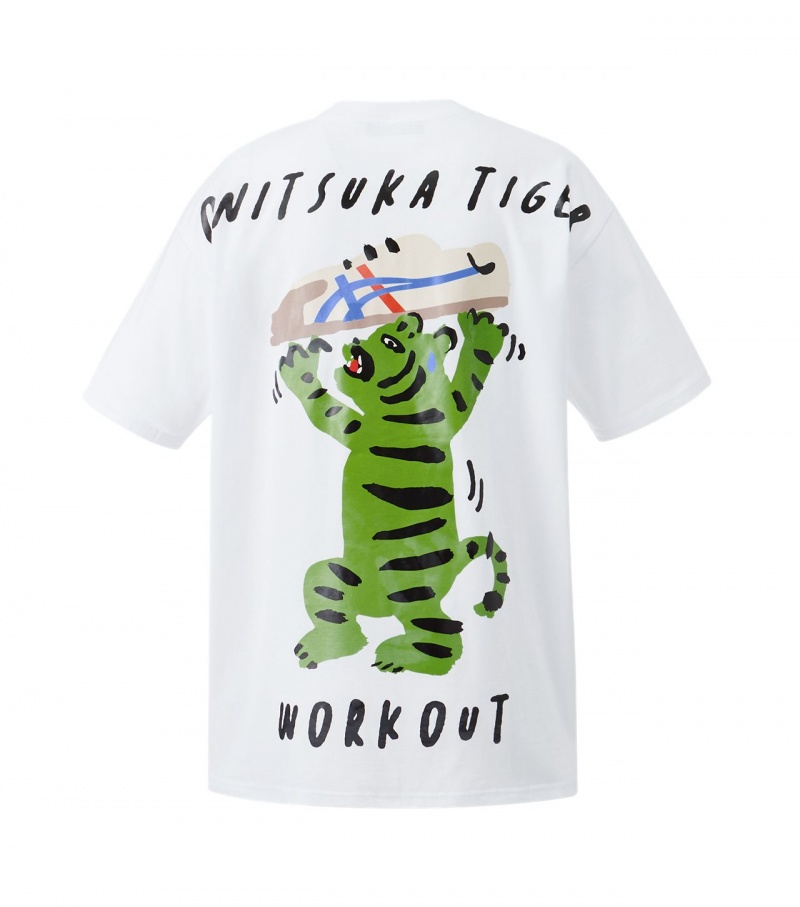 White Onitsuka Tiger Graphic T Shirts | 84736-GSTV