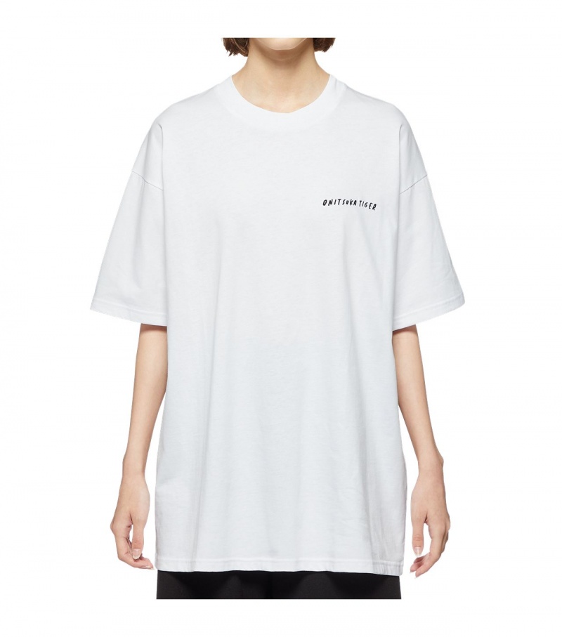 White Onitsuka Tiger Graphic T Shirts | 84736-GSTV