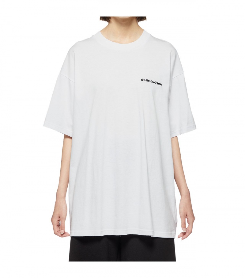 White Onitsuka Tiger Graphic T Shirts | 81567-TSFN