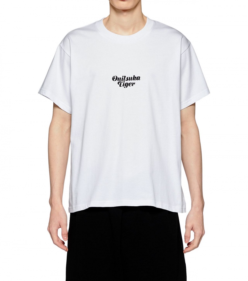 White Onitsuka Tiger Graphic T Shirts | 95137-ZYDL