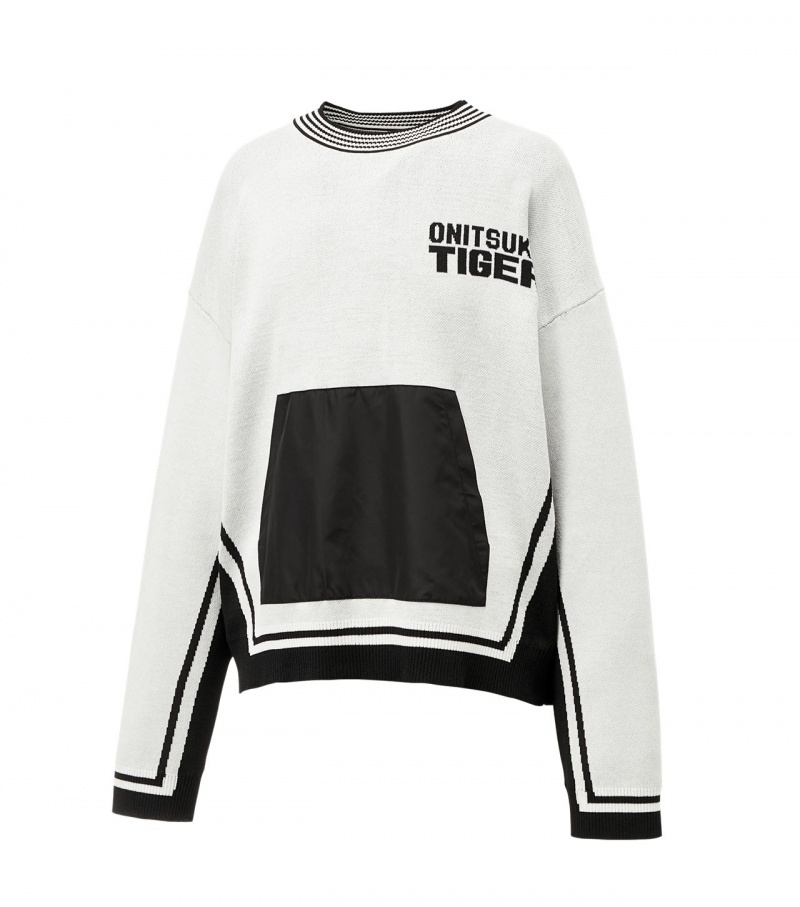 White Onitsuka Tiger Knit Tops | 18245-YWCN