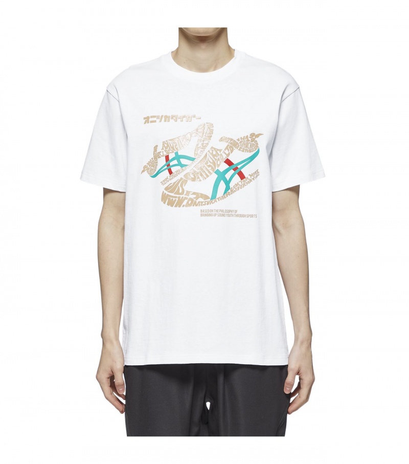 White Onitsuka Tiger T Shirts | 01756-IQAR