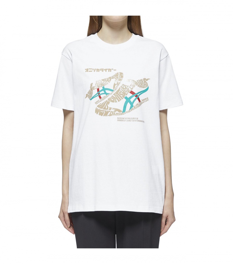 White Onitsuka Tiger T Shirts | 01756-IQAR