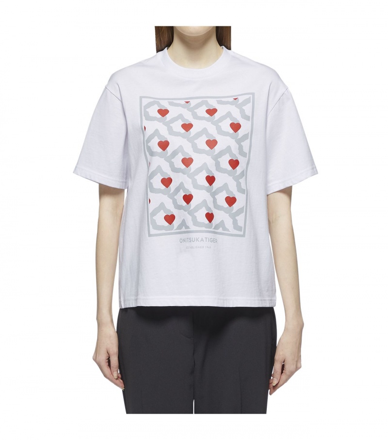 White Onitsuka Tiger T Shirts | 15846-IXLZ