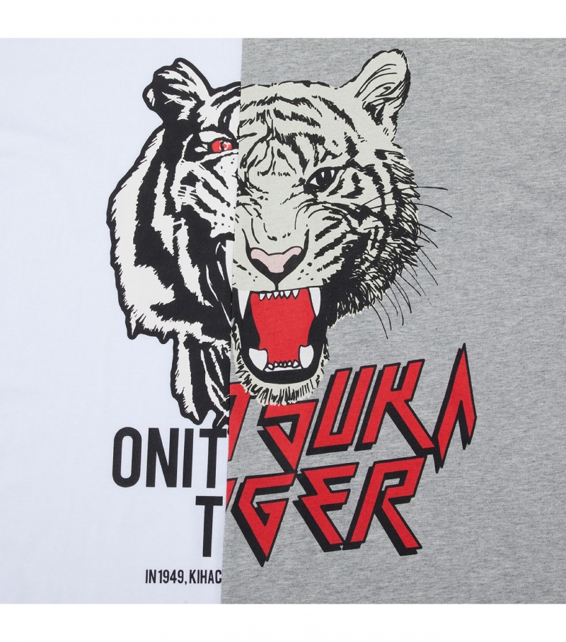 White Onitsuka Tiger T Shirts | 37840-WFNQ