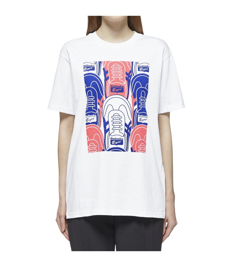 White Onitsuka Tiger T Shirts | 40875-ICFQ