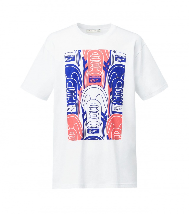 White Onitsuka Tiger T Shirts | 40875-ICFQ