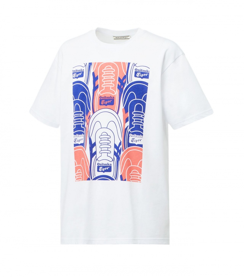 White Onitsuka Tiger T Shirts | 41350-IHGX