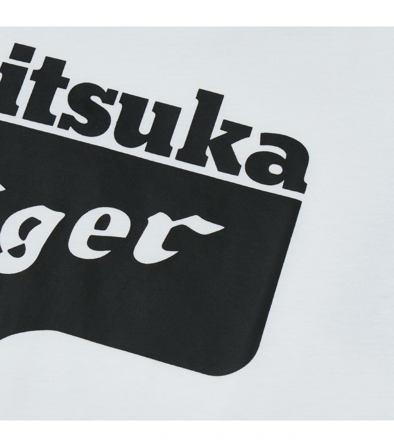 White / Black Onitsuka Tiger Logo T Shirts | 74169-GUOD