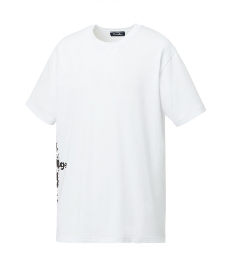 White / Black Onitsuka Tiger T Shirts | 12659-LCEV