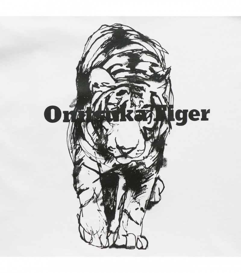 White / Black Onitsuka Tiger T Shirts | 96782-MASY