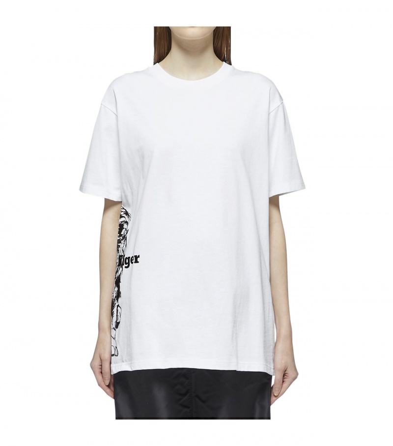 White / Black Onitsuka Tiger T Shirts | 96782-MASY