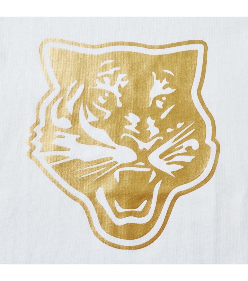 White / Gold Onitsuka Tiger Logo Graphic T Shirts | 14328-SXBZ