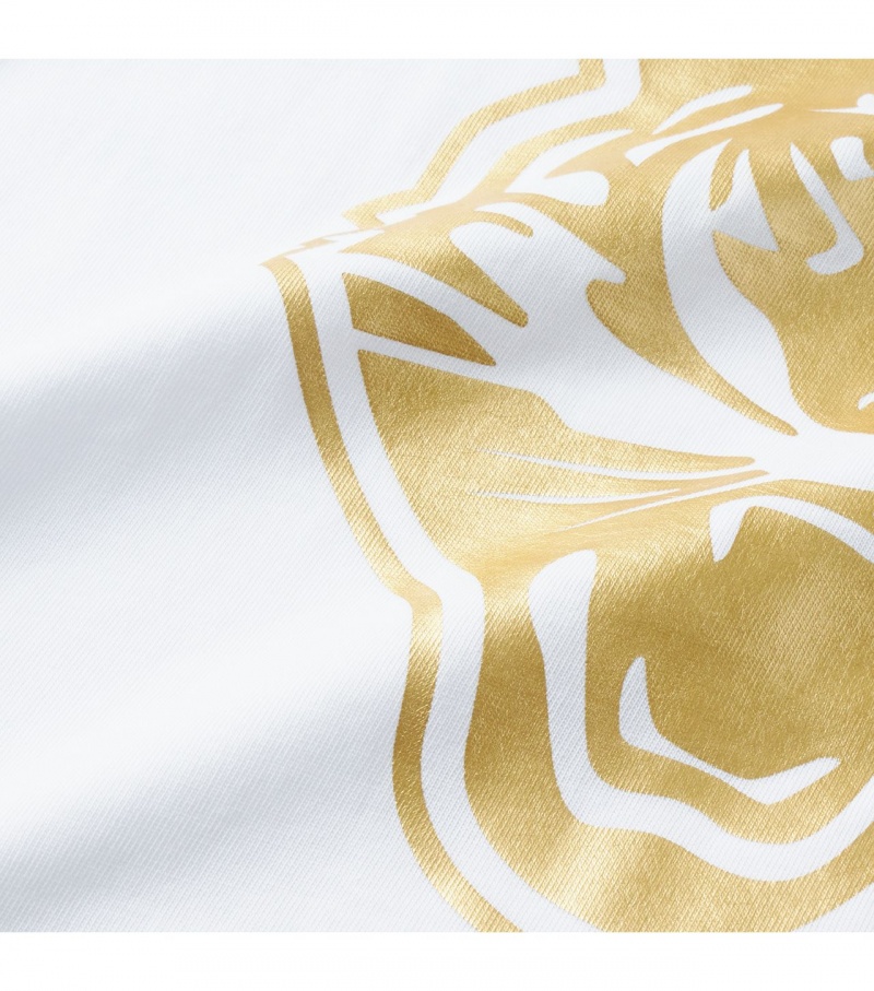 White / Gold Onitsuka Tiger Logo Graphic T Shirts | 14328-SXBZ