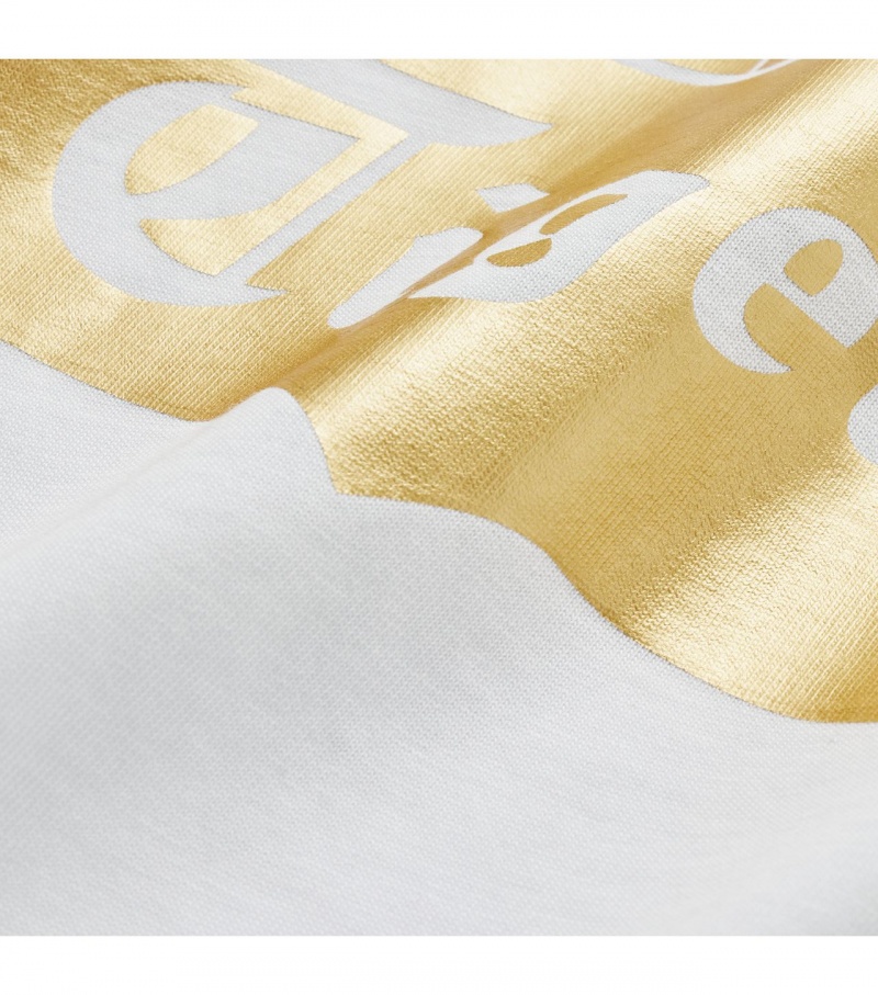 White / Gold Onitsuka Tiger Logo T Shirts | 84715-MSFJ