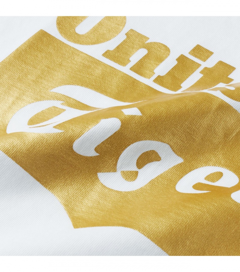 White / Gold Onitsuka Tiger Logo T Shirts | 96187-UCJK