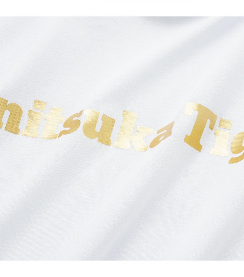 White / Gold Onitsuka Tiger Logo T Shirts | 42538-SHVD