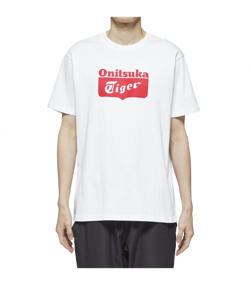 White / Red Onitsuka Tiger Logo T Shirts | 01287-PGEZ