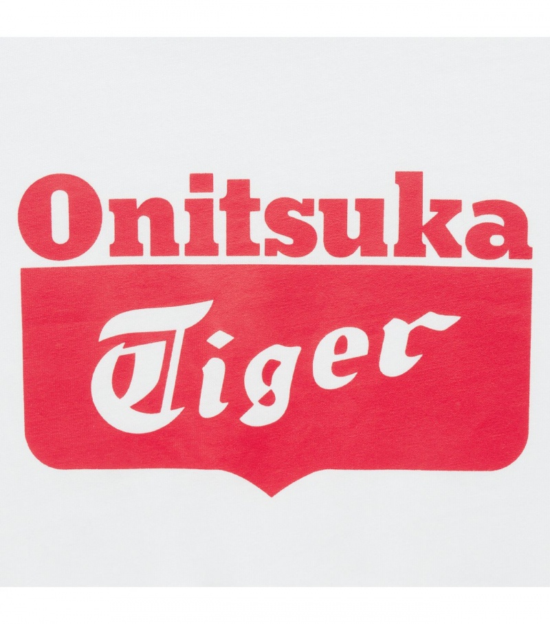 White / Red Onitsuka Tiger Logo T Shirts | 01287-PGEZ