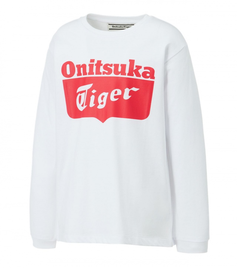 White / Red Onitsuka Tiger Ls Logo T Shirts | 60278-BANS