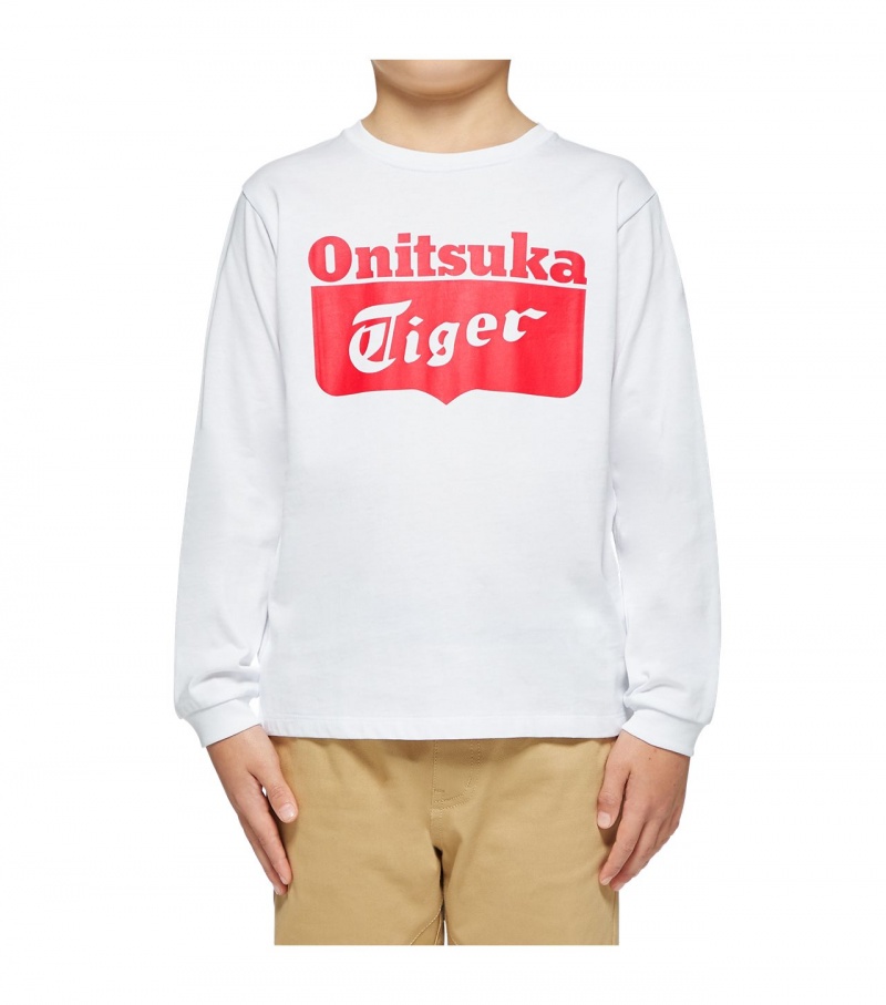 White / Red Onitsuka Tiger Ls Logo T Shirts | 60278-BANS