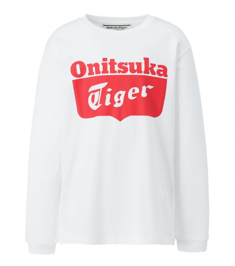 White / Red Onitsuka Tiger Ls Logo T Shirts | 60278-BANS