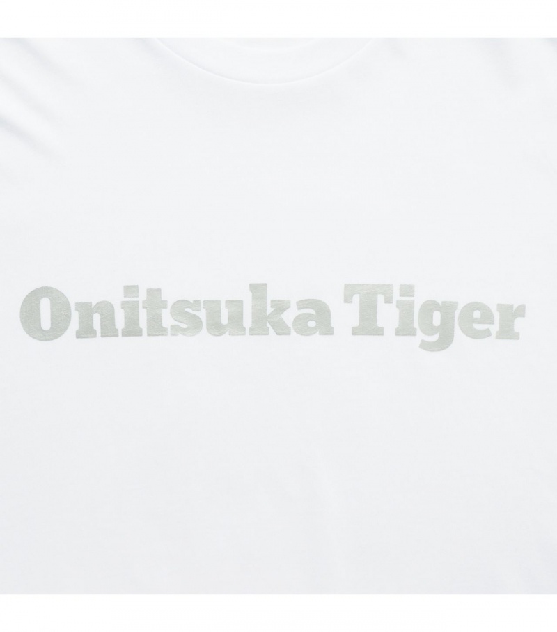 White / Silver Onitsuka Tiger Logo T Shirts | 07238-CPKA